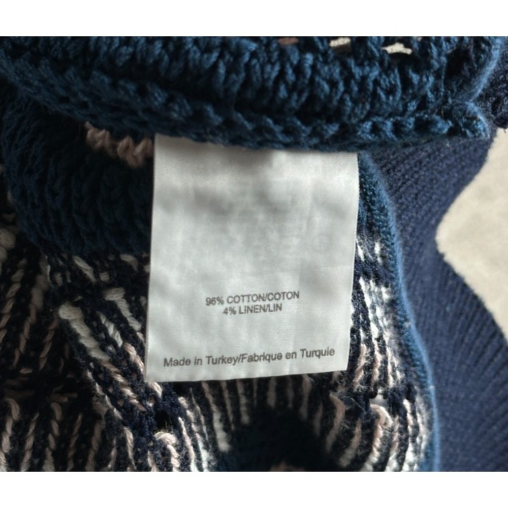 Tory Burch Sweater Womens XS Blue‎ Geometric Top Linen Blend Crochet Sleeveless - Picture 9 of 9